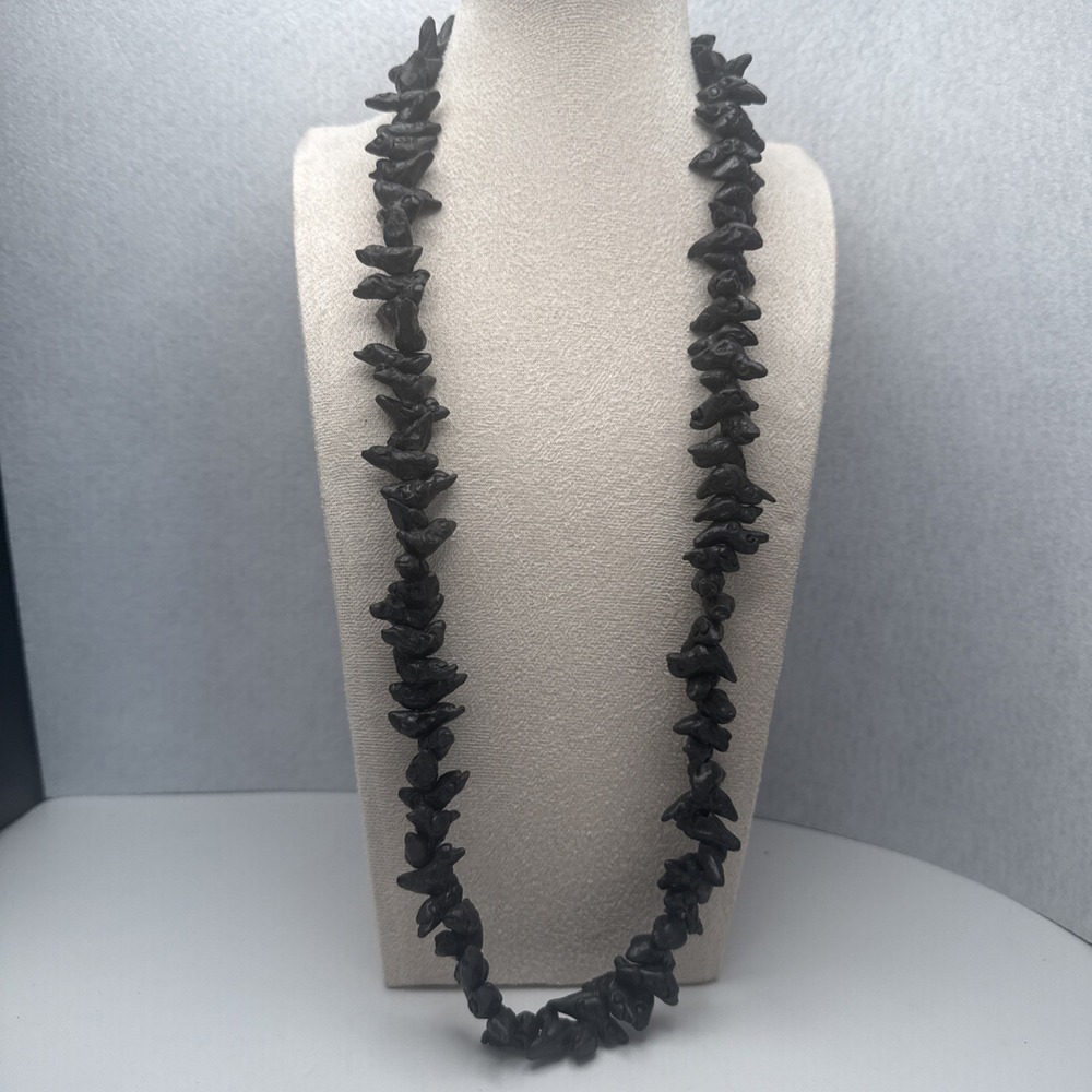 Oaxaca Mexico Barro Negro Black Pottery 28" Beaded Necklace Bird Fetish Folk Art - Picture 2 of 8